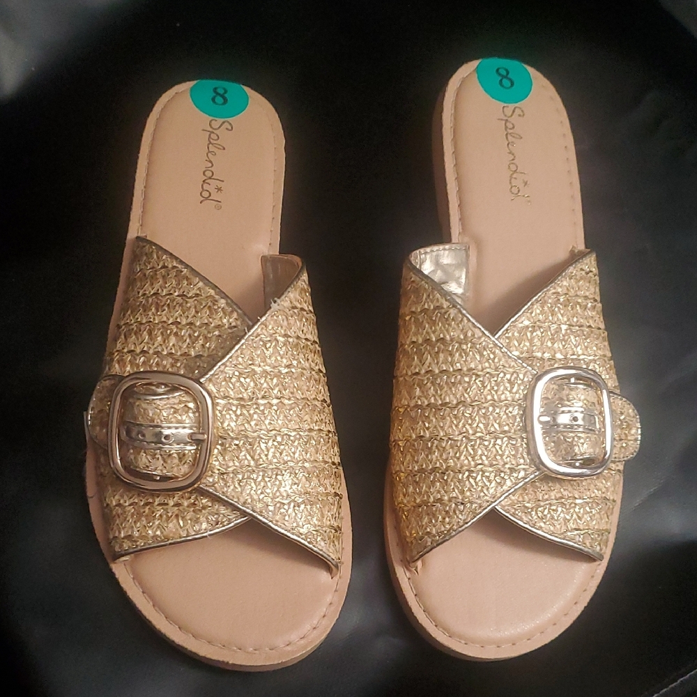 Splendid Metallic Gold Buckle Sandals